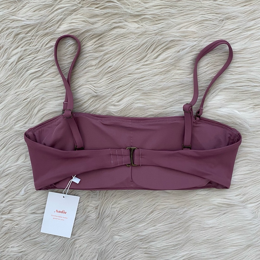 Andie Bora Bora Bandeau Bikini Top Swimsuit Purple Cactus Flower Straight Neck - Picture 6 of 13